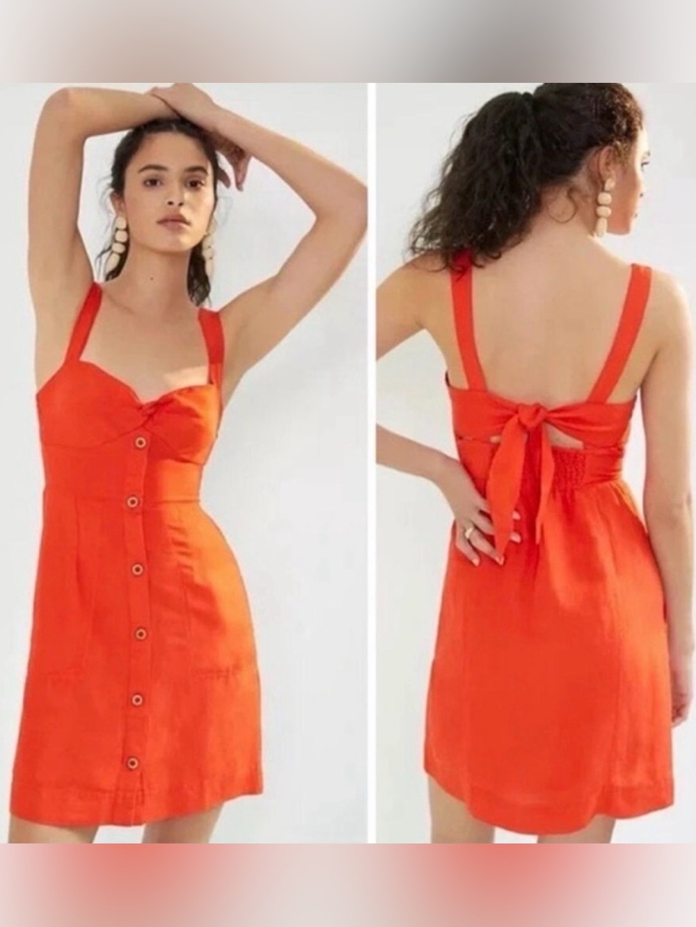 Maeve (Anthropologie) Red Button Front Linen Sundress NWOT